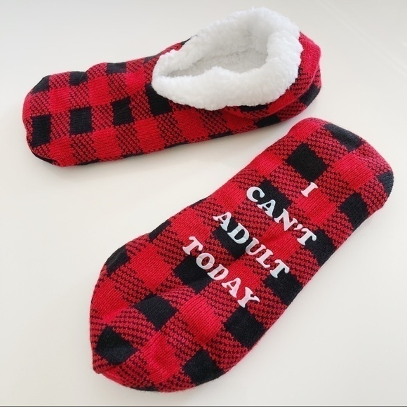 Lumberjack Red Plaid Sherpa Lined Novelty Unisex Slipper Socks Size 9/10 - Picture 9 of 10